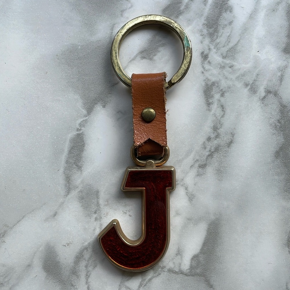 Vintage Letter J metal keychain / keyring
